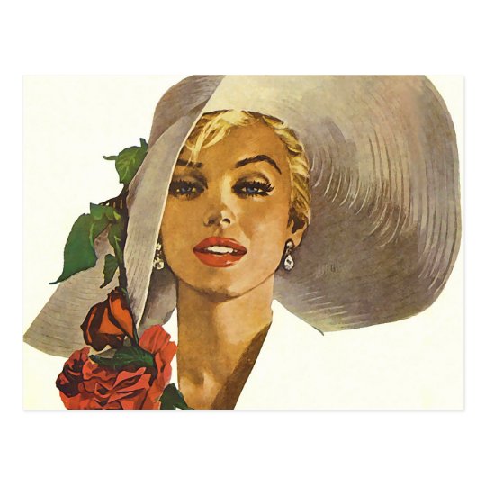 Pinup Girl with Large Summer Sun Hat Postcard