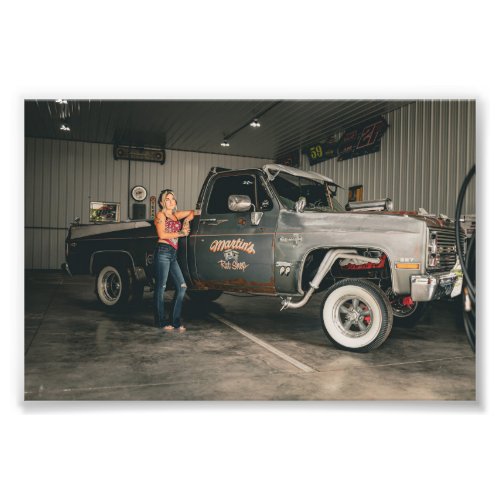 Pinup girl with rat rod truck  photo print