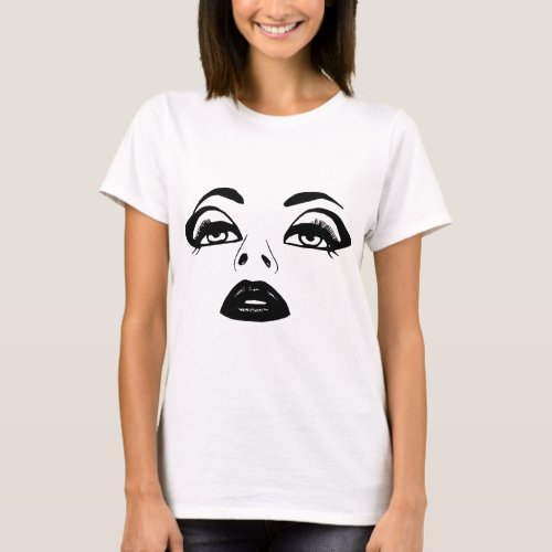 Pinup Girls Face Eyes and Lips original Art T_Shirt