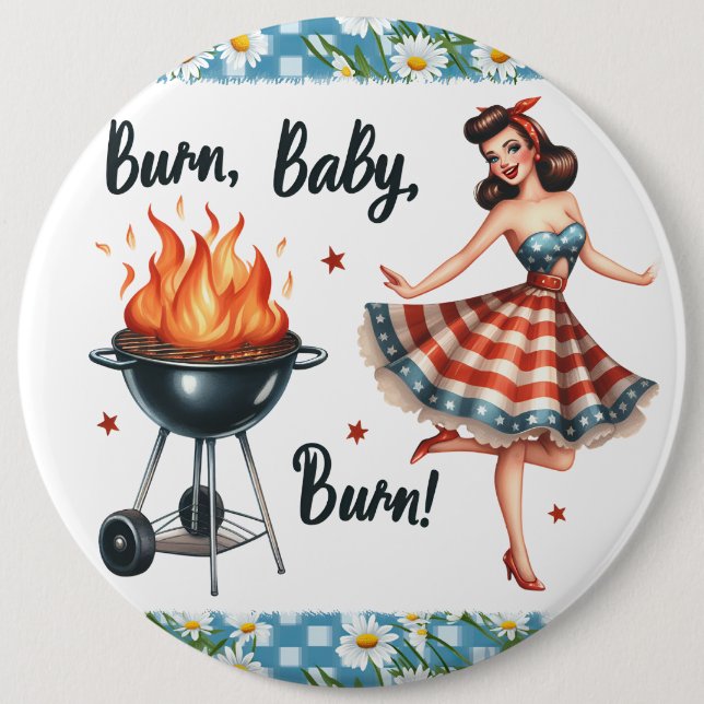 Pinup Lady Vintage Pinback Pins BBQ Grilling (Front)
