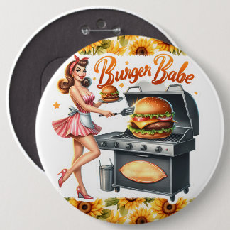 Pinup Lady Vintage Pinback Pins Burger Babe