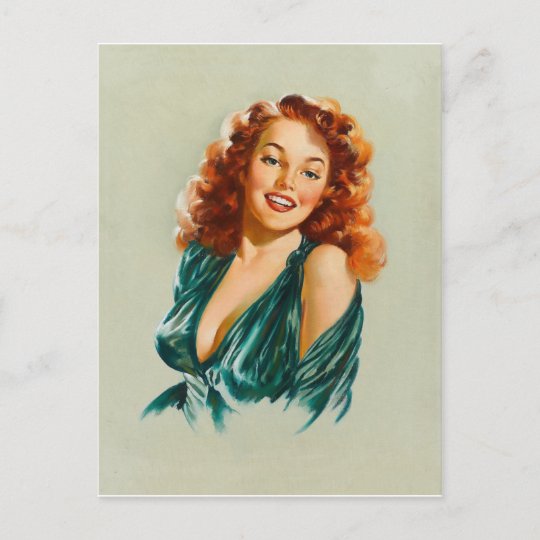 Pinup Redhead Girl Portrait Postcard 