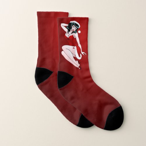 Pinup Socks Cute Christmas Pinup Girl Socks