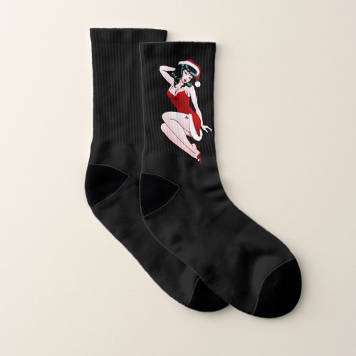 Pinup Socks Cute Christmas Pinup Girl Socks