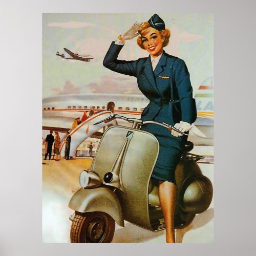 Pinup Stewardess Girl Poster