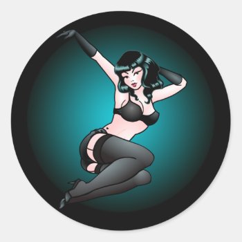 Pinup Stickers Personalized Pinup Girl Sticker by artist_kim_hunter at Zazzle