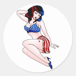 Pinup Stickers USA 4th of July Pinup Girl Stickers