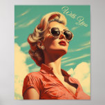 Pinup Vintage Poster<br><div class="desc">Step back in time with this stunning art poster, a homage to the golden era of Hollywood glamour. The piece features a striking portrait of a woman exuding classic 1950s elegance. Her hair is styled in a chic, sculpted wave, reminiscent of the iconic starlets of the mid-century. Oversized, round sunglasses...</div>