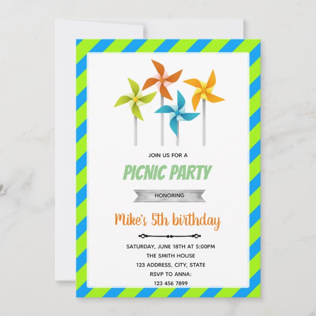 Pinwheel birthday Invitation (Front)