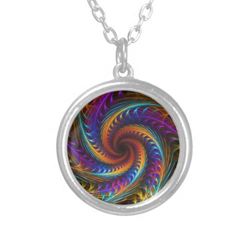 Pinwheel Dreams _  Abstract Spiral Fractal Art Silver Plated Necklace