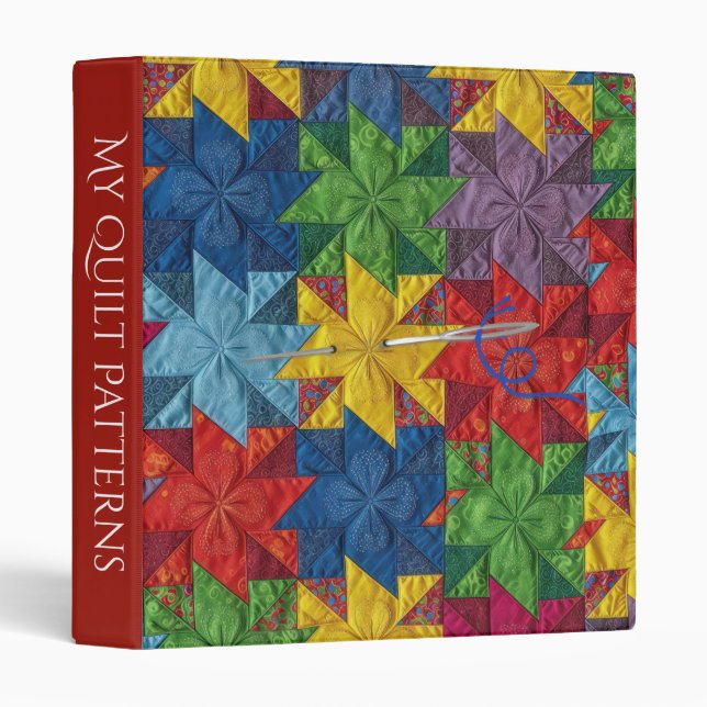 Pinwheel Patchwork Quilt and Needle 3 Ring Binder (Front/Spine)