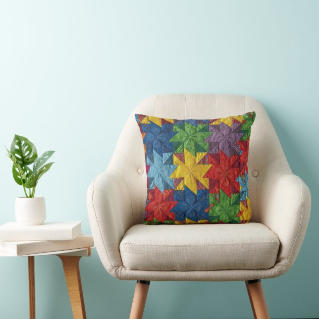 Pinwheel Patchwork Quilt Pattern Throw Pillow (Chair)