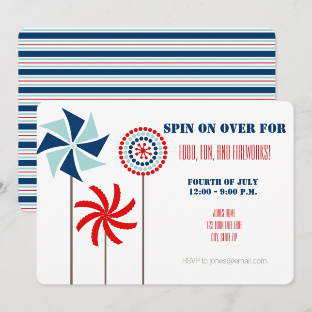 Pinwheel Picnic or Summer BBQ Party Invitation (Front/Back)