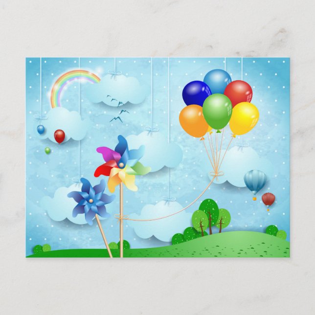 Pinwheels and balloons postcard (Front)