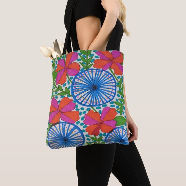 Pinwheels and Flowers Tropical Pattern Tote Bag (Close Up)