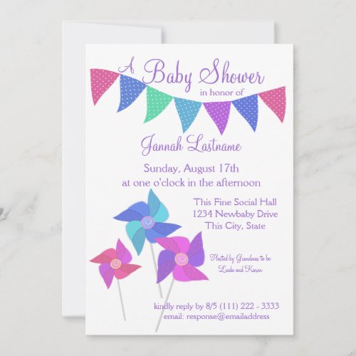 Pinwheels and Polka Dot Pennants Baby Shower Invitation