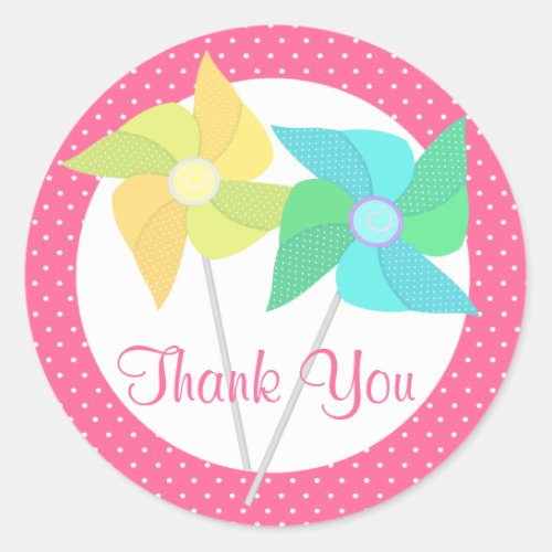 Pinwheels and Polka Dots Pink Classic Round Sticker