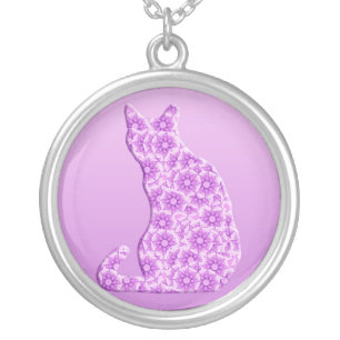 Pinwheels Cat - lavender, purple Silver Plated Necklace