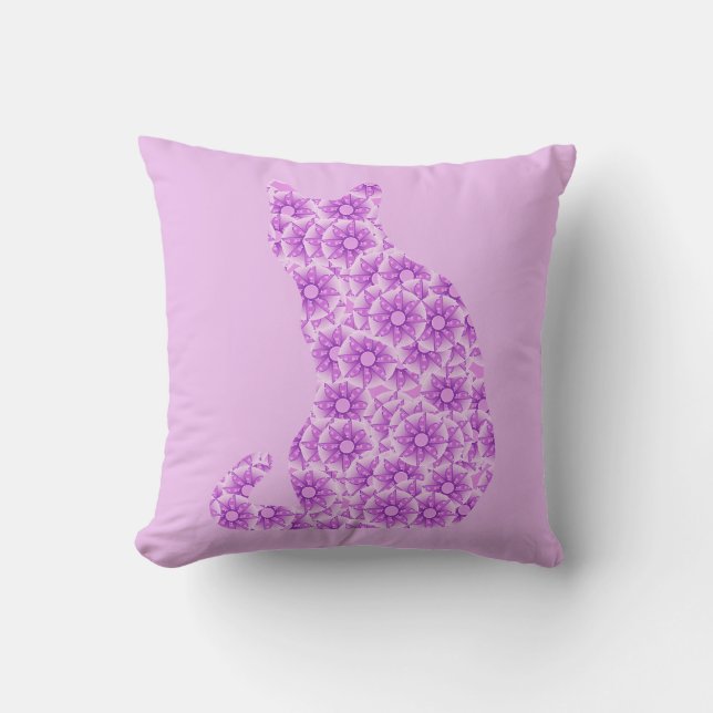Pinwheels Cat - lavender, purple Throw Pillow (Front)