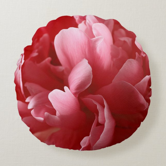 Pion Blossoms Macro, Pink Red. Round Pillow (Front)