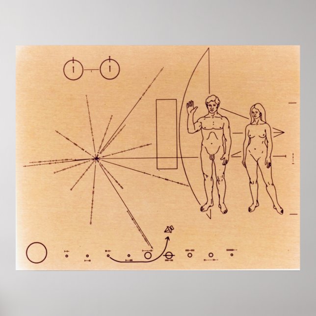 Pioneer 10's Plaque Engraved Gold-Anodized Plate Poster (Front)