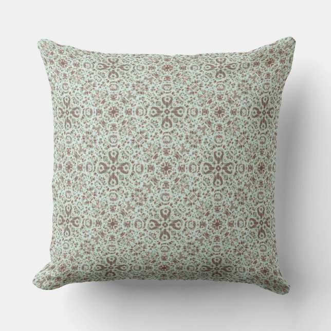 Pioneer Chic Dainty Floral Cross Light Mint Taupe Throw Pillow (Front)