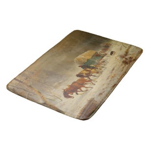 Pioneers Braving a Snow Storm Going Home Bath Mat