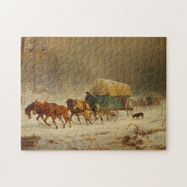 Pioneers Braving a Snow Storm Going Home  Jigsaw Puzzle (Horizontal)