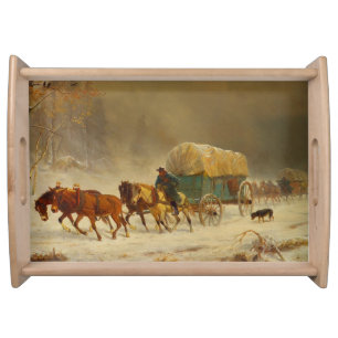 Pioneers Braving a Snow Storm Going Home Serving Tray