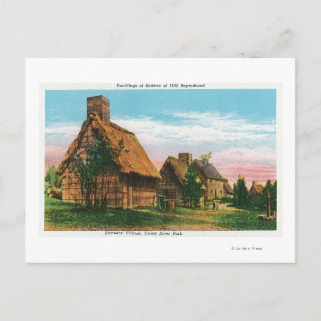 Pioneers' Village Scene in Forest River Park Postcard (Front)