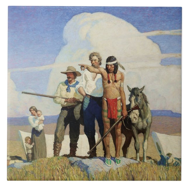 Pioneers Western Art by NC Wyeth Ceramic Tile (Front)