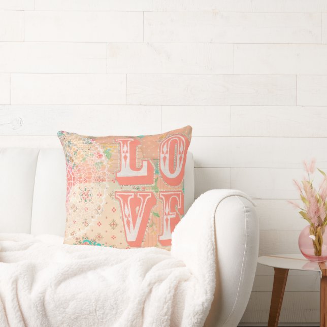 Pip Gerard LOVE Shabby Chic Artist Mixed Media Throw Pillow (Couch)