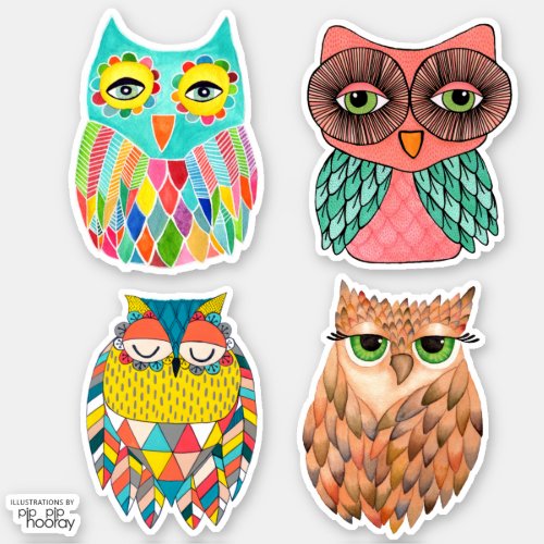 Pip Pip Hooray Owls Illustration Art Vinyl Sticker