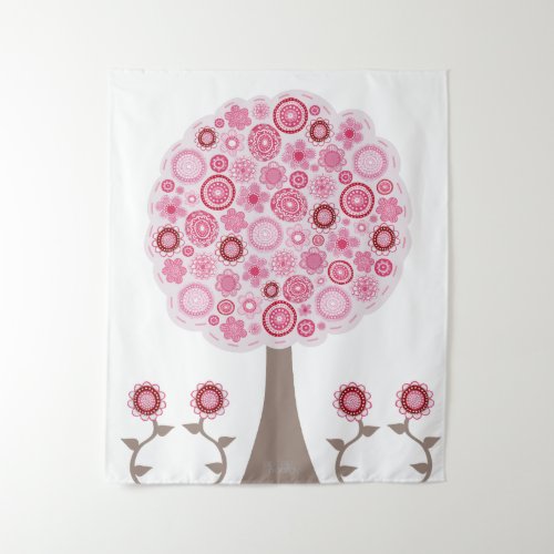 Pip Pip Hooray Pink Blossom Painted Art Tree Tapestry