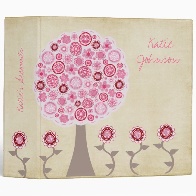 Pip Pip Hooray Pink Blossom Tree Binder Folder (Front/Spine)