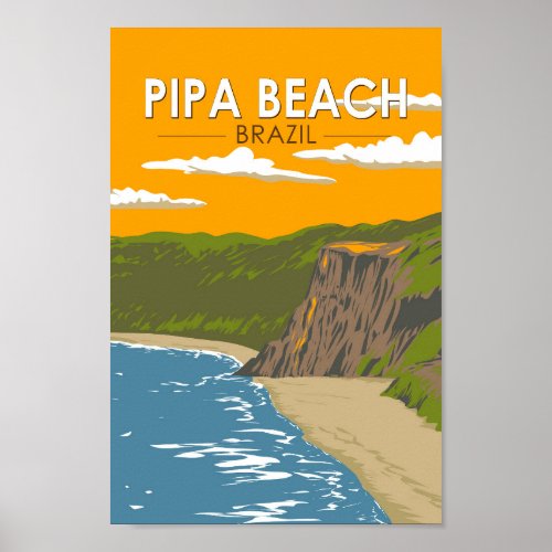 Pipa Beach Brazil Travel Art Vintage Poster