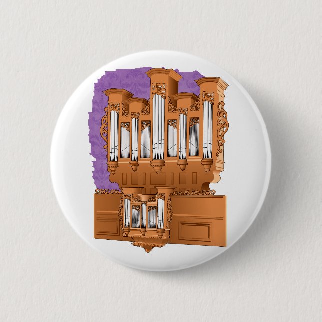 Pipe Organ, Church Organ Graphic Brown Pinback Button (Front)