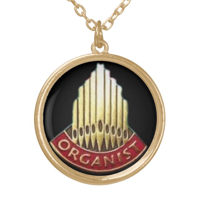 Pipe Organ Facade Organist Medallion Unisex  Gold Plated Necklace (Front)