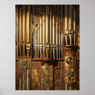 Pipe Organ Steampunk AI Illustration Poster