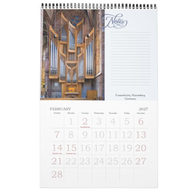 Pipe organs in their place Calendar (Feb 2027)
