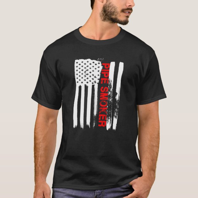 Pipe Smoker TShirt Old School Tobacco USA Flag Gif (Front)
