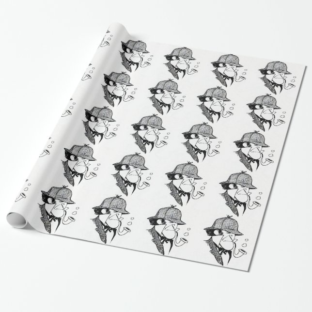 Pipe Smoking Detective Wrapping Paper (Unrolled)
