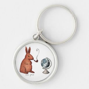 pipe-smoking rabbit - round keychain