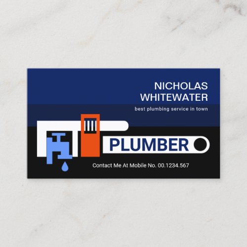 Pipe Wrench Blue Water Plumbing Business Card