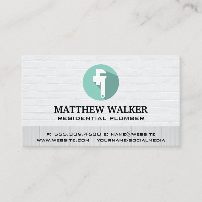 Pipe Wrench Logo | Plumbing Services Business Card (Front)