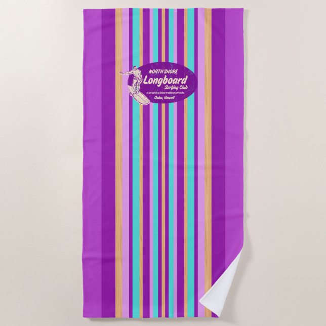 Pipeline Surfboard Hawaiian Striped - Violet Beach Towel (Front)