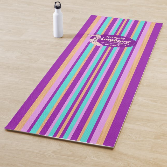 Pipeline Surfboard Hawaiian Striped Violet Yoga Mat (In Situ)