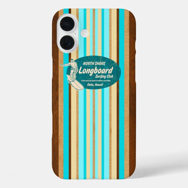 Pipeline Surfboard Hawaiian Stripes Aqua  Case-Mate iPhone Case (Back)