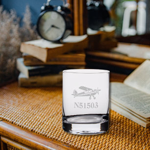 Piper Cub Airplane Pilot Aircraft Number Custom Rocks Glass