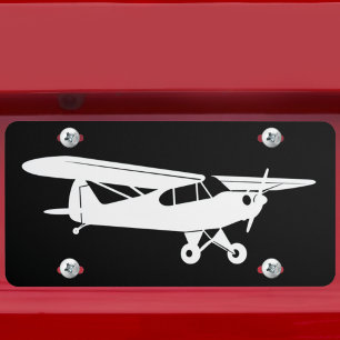 Piper Cub Airplane Pilot Aviation Black &White Car License Plate